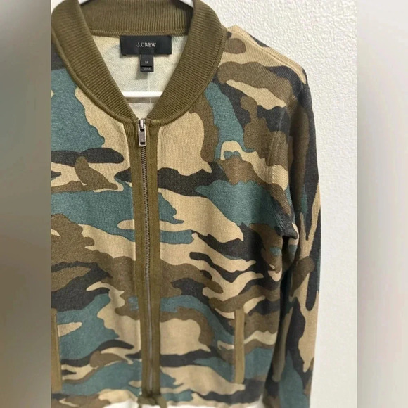 J. Crew Womens XS Green Camo Wool Blend Long Sleeves Full Zip Bomber Jacket NWT - Picture 5 of 9